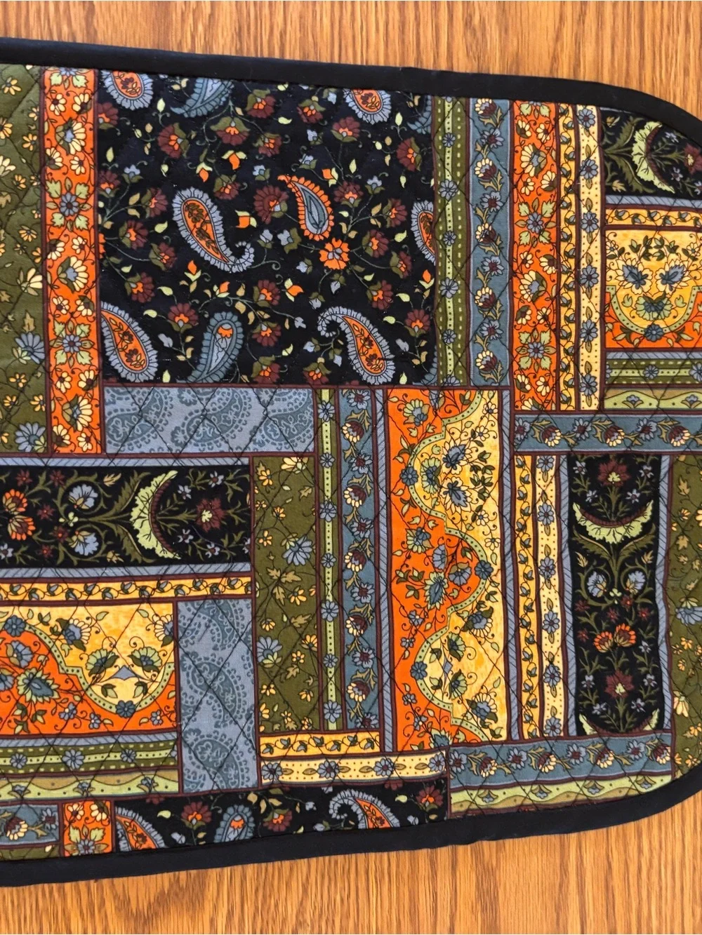 New quilted over arm rest Floral Fabric Bedside Organizer - Black
